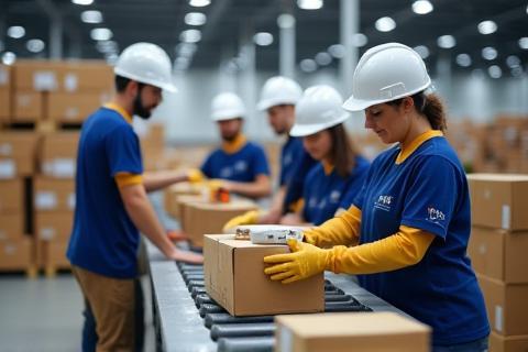 Équipe logistique préparant des colis